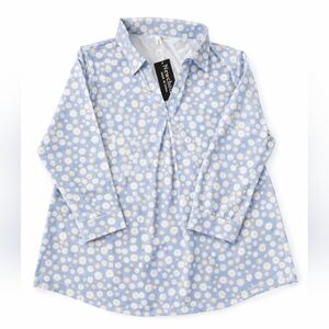 Newchoice Daisy Floral Blouse 2XL Blue Quarter Sleeve Tunic